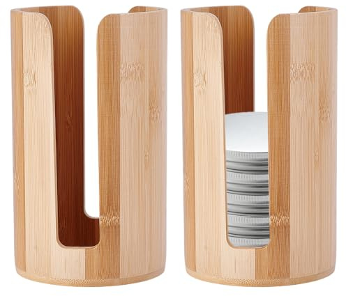 NBEADS 2 Pack Mason Jar Lid Organizer, Wooden Tumbler Lid Storage Rack Vertical Holder for Kitchen Countertop Pantry Organization, Inner Diameter: 9.45cm