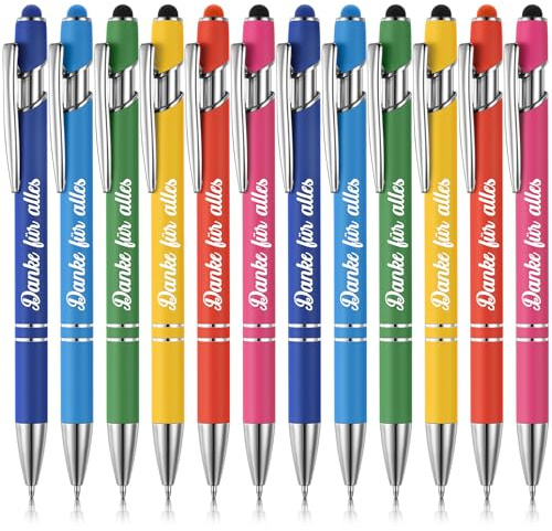 Nezyo 12 Stück Dankeschön Kugelschreiber, Mischfarben | Kleine Geschenke für Kollegen, Danke für Alles Stift Touchpen, Abschiedsgeschenk, Für Lehrer Lehrerin