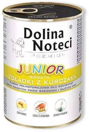 Dolina Noteci Premium JUNIOR Wet Dog Food/Non-Allergic Full of Nutrition Mineral Vitamin (400 g (Pack of 1), Chicken Gizzards)