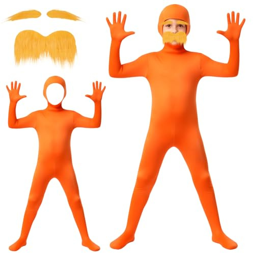 BSBUY Barn orange jumpsuit kostym pojkar öppet ansikte bodysuit smygande kostym osynlighet mantel gul mustasch och ögonbryn en del bodysuit försvinner outfit för fin utklädnad fest bakgrund scen