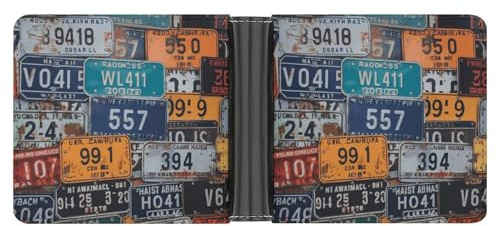 asbwuo Leder-Geldbörse im Nummernschild-Design mit 2 versteckten Fächern und 6 Kartenfächern. Schlankes Portemonnaie für Bargeld, Karten und Ausweis.