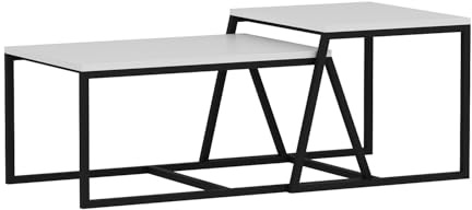 Hanah Home Modern White Coffee Table with Numerous Shelves, 100% Melamine Coated Particle Board, 18mm Thick | Big: 75x38x50cm, Small: 55x45x57cm | Wall-Fixable Design
