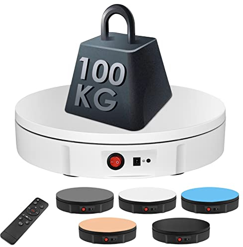 Drehteller Elektrisch, 30CM Drehscheibe Elektrisch mit 100KG Tragkraft, Fotografie Drehteller mit Einstellbarer Geschwindigkeit Fernbedienung, 5 Hintergrund für Produktanzeige Fotografie Video