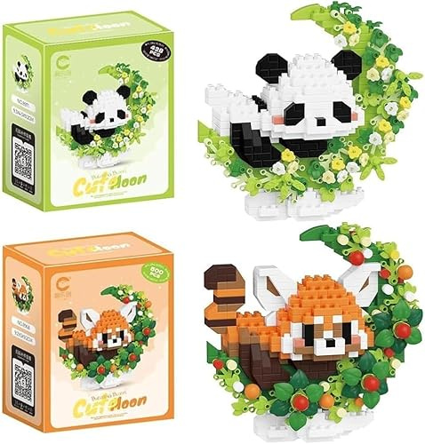 Panda Building Blocks Set, 2PCS Panda Bauspielzeug Cartoon Micro Building Micro Bausteine Spielzeug 3D Mini Puzzle Buildings Kit Anime Blocks Spielzeug Bauklotz Figuren Geschenke für Geburtstag