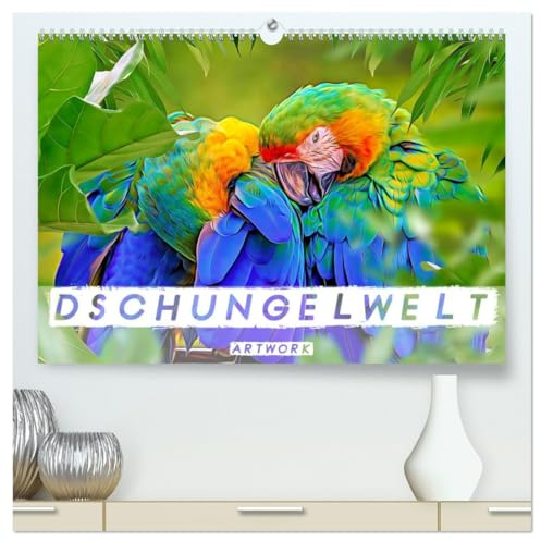 Dschungelwelt - Artwork (hochwertiger Premium Wandkalender 2026 DIN A2 quer), Kunstdruck in Hochglanz: Dschungeltiere im Dschungel (CALVENDO Tiere)