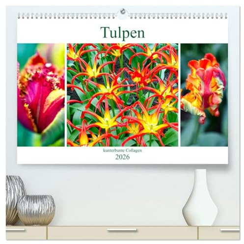 Tulpen - kunterbunte Collagen (hochwertiger Premium Wandkalender 2026 DIN A2 quer), Kunstdruck in Hochglanz: Kunterbunte Schönheiten - Tulpencollagen. (CALVENDO Natur)