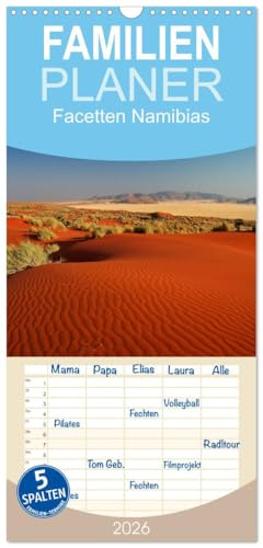 Familienplaner 2026 - Facetten Namibias mit 5 Spalten (Wandkalender, 21 cm x 45 cm), CALVENDO: Die Facetten Namibias: Wilde Tiere, farbige Wüsten, großartige Landschaften (CALVENDO Natur)
