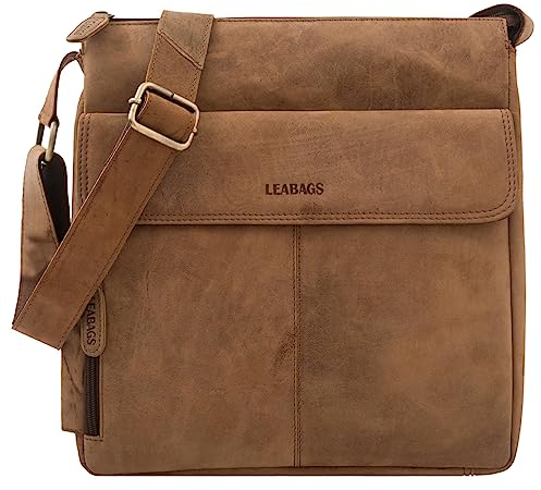 LEABAGS Leder Umhängetasche Herren & Damen I Echtleder Laptoptasche bis 13 Zoll I Messenger Bag mit Schultergurt I Schultertasche I Arbeitstasche I Tragetasche I Handtasche I Nature Hellbraun