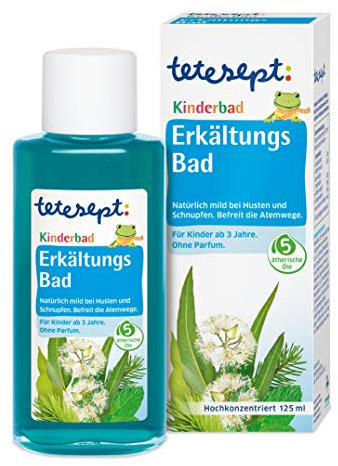 tetesept Kinderbad Erkältungsbad – Bad für Kinder ab 3 Jahren bei Erkältungsbeschwerden - mit 5 ätherischen Ölen – Kinder Badezusatz ohne Parfümstoffe – 1 x 125 ml