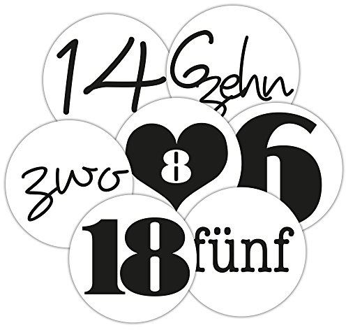 Frau WunderVoll® 24 Aufkleber ADVENTSKALENDERZAHLEN, für 1 Kalender, schwarz-weiß, Durchmesser 4 cm/Sticker, Weihnachten, Advent, Sticker Geburtstag, Zahlen, Kindergeburtstag, Aufkleber Kinder, X-Mas