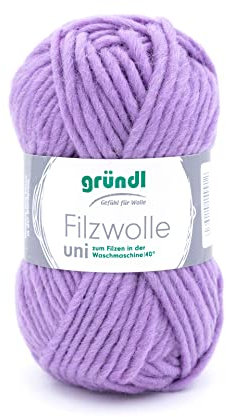Gründl Filzwolle uni (Wolle zum Filzen, Stricken und Häkeln, Garn aus 100% Schurwolle, 50 g / 50 m, Nadelstärke: 8-9, 1 x 50 g), Flieder