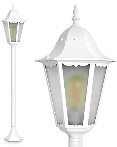 HOFSTEIN Außenleuchte Hongkong Frost, Stehlampe in antikem Look, Aluguß in Weiß mit Milchglas-Scheiben, Wegeleuchte 120 cm, Retro/Vintage Gartenlampe, E27-Fassung, IP44, ohne Leuchtmittel