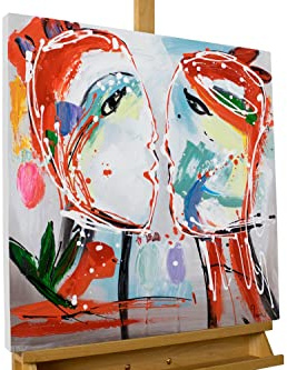 KunstLoft Leinwandbild | 100% HANDGEMALT | 60x60cm | Gemälde 'For Good and All' | Abstrakt | Bunt Orange | Wandbild Wohnzimmer