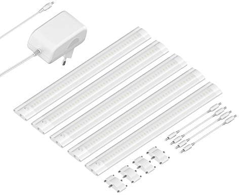 ledscom.de LED Unterbau-Leuchte SIRIS weiß matt, flach, 30cm, je 370lm, weiß, 5er Set