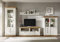 Wohnwand Côte d’Azur, Pinie weiß/Wotan Eiche NB, 356 (336) x 204 x 44-52 cm, Wohnzimmer, Wohnzimmerwand, Wohnzimmermöbel Ausführung mit Beleuchtung