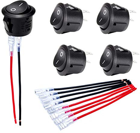 DaierTek - 5 interruptores basculantes redondos a presión (20 mm, SPST ON OFF, 2 pines, 10 A, 125 VAC, 6 A, 250 VAC)
