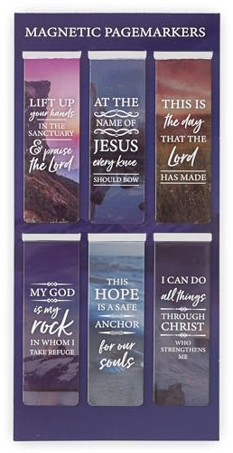 Christian Art Gifts Set of 6 Lift Up Your Hands Scenic Nature Inspirational Magnetic Bible Verse Bookmark with Scripture, Size Small 2.3 x .75