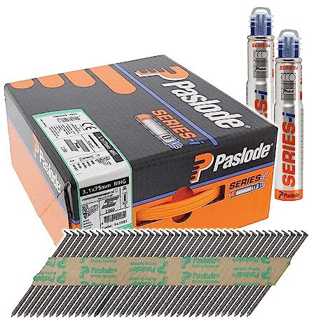 Paslode TIMCO PAS141081 Boîte de 2200 clous annelés IM360 Finition brillante 3,1 x 75 mm + 2 piles à carburant