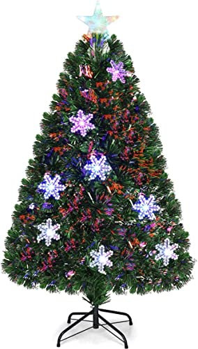 COSTWAY 120 cm LED Künstlicher Weihnachtsbaum mit Glasfaser-Farbwechsler und Sternspitze, Tannenbaum PVC Nadeln, Christbaum ideal für Zuhause, Büro, Geschäfte und Hotels, Grün (120cm)