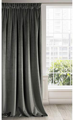 Eurofirany RIA Blickdicht Samtvorhang mit Kräuselband-1 STK. Einfarbig Thermogardine, Verdunklungsvorhänge, Wohnzimmer, Schlafzimmer, Lounge, 290 g/m2, Velvet, Grafit, 140x270cm