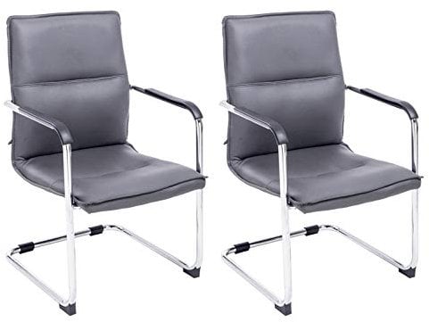 CLP 2er Set Freischwinger Seattle Mit Armlehne I Konferenzstuhl Mit Hochwertiger Polsterung Und Kunstlederbezug, Farbe:grau