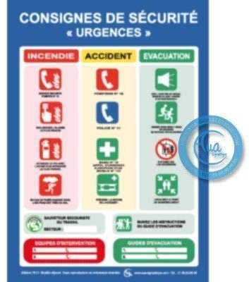 AUA SIGNALETIQUE - Consignes de Sécurité Urgences - PVC 1.5 mm, A4 : 210x300 mm
