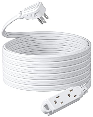 DEWENWILS 3 Outlet Extension Cord with Flat Plug, 25 FT 16/3 Awg Grounded Power Cable for Indoor Use, SPT-3 Cord, White, ETL Listed, 1 Pack