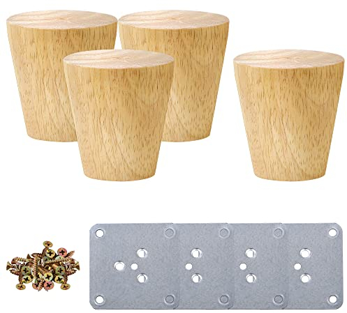 sourcing map Wood Furniture Legs, 2 Inch Sofa Legs Round Solid Wood Couch Legs with Mounting Plate, Replacement Feets for Armchair Recliner Coffee Table Dresser Set of 4