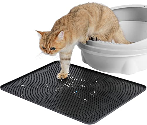 PETTOM Katzenklo Matte, Katzenstreu Matte Wasserdicht, Katzentoilette Vorleger Silikon Rutschfest, Katzenteppich für Toilette 53 x 38 cm