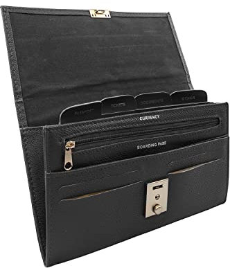 Woodland Leather Portepasseport, Portefeuille de Voyage, Organisateur de Documents de Voyage Avec Fente pour Carte de Crédit RFID et Serrure à Clé