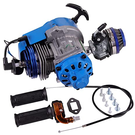 GOOFIT Blue 44-6 Big Bore Cylinder Modified Engine With Carburetor Recoil Pull Starter Handle Bar Throttle Cable Replacement For 2 Stroke 43cc 47cc 49cc ATV Mini Dirt Bike Brush Cutter Water pump