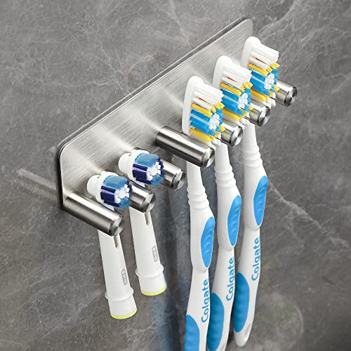 Gsocel Elektrische Zahnbürstenkopfhalter Edelstahl Aufsteckbürsten Halter für 6 Elektrische Bürstenköpfe Badezimmer Wandmontage Zahnbürstenhalter Ohne Bohren