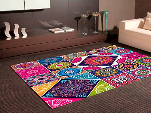 Oedim Mosaik-Teppich, Bunte Geometrie, für Zimmer, 165 x 95 cm, PVC, Mehrfarbig