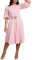 IWFEV Lace Pleated Midi Dress With Puff Sleeve - Mid-Calf Hollow Party Evening Dress L Pink