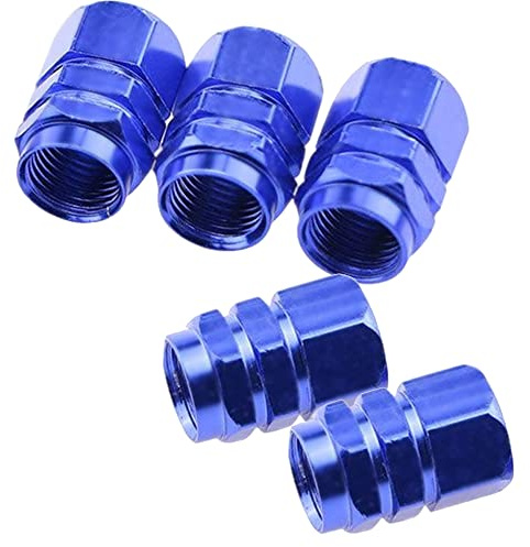 Hexagon Tire Valve Dust Caps for Car, Aluminum Alloy Car Tyre Valve Dust Caps, Easy grip Valve Stem Covers Replacement Dust Cap for Cars, Bike, Motorcycle and Van - Pack of 5 (Blue)