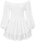 Rüschen-Minikleid mit Shorts, schulterfrei, lange Puffärmel, Plissee-Taille, Prinzessinnenkleid, süßes französisches Kleid, weiß, Small