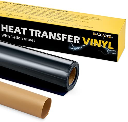 BAKAMS Plotterfolie Textil Matt Schwarz, 30.5cm×3.66m mit Teflonplatte Flexfolie Plotter Textil, Bügelfolie für Textilien Transferfolie zum Aufbügeln für DIY T-Shirt, Stoffe