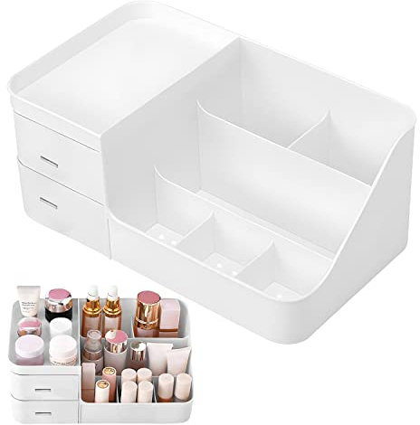 IIRC Make up Organizer Schminke Kosmetikorganiser Aufbewahrung mit Schubladen, Kosmetik Organizer Aufbewahrungs Box für Kommode, Schlafzimmer, Badezimmer (Weiß)