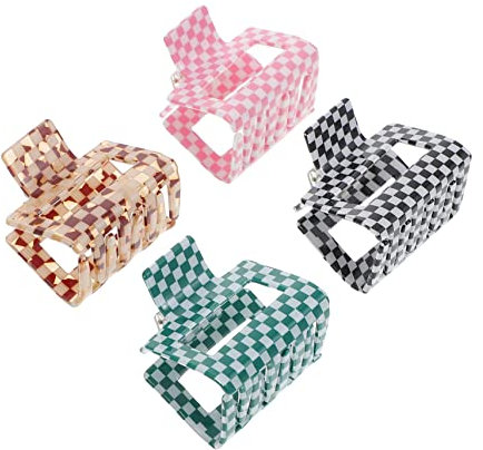 Lurrose 4Pcs Checkerboard Hair Clips Square Claw Clips Hochzeit Haarnadel Pferdeschwänze Halter Karierte Haarspangen Haarspangen Für Haarschmuck Brötchen Haarspange Kiefer