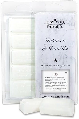 Wax Melt Snap Bar, Wax Melt Strong Scented, 50+ Fragrance Scents - Home Fragrance, Wax Melt Scented for Wax Melt Burner & Candle Warmer, Vegan Wax Melt - Eco Friendly Gift (Tobacco & Vanilla) 50g