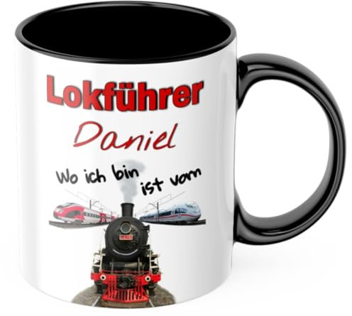 Lokführertasse mit Wunschnamen Lokführer Tasse aus Keramik 310ml, Eisenbahn, Bahntasse, Eisenbahner, Deutsche Bahn