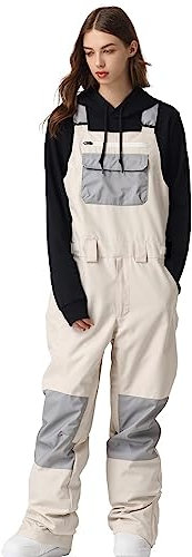 ALSOGO Damen Skihose Winter wasserdichte Winddicht Einstellbare Verschleißfeste Lätzchen Wandern Klettern Isolierte Ski Hosen White S