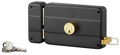 Serratura orizzontale da applicare doppio cilindro a tiro, da interno, sinistra, asse 70mm, 140x90mm, nero, 3 chiavi - THIRARD