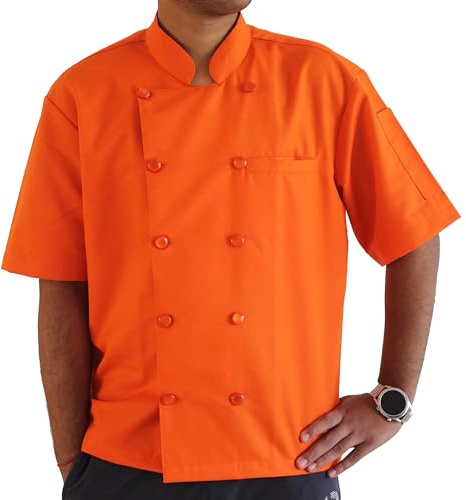 Herren-Kochjacke, kurzärmelig, Gastronomie, Bäcker (Größe S-6XL), Orange/Abendrot im Zickzackmuster (Sunset Chevron), XXX-Large