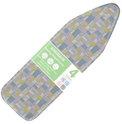 KINGRACK Bügelbrettbezug mit extra dicker 7 mm Polsterung, 100 % Baumwolle, einfache Passform, zum Schutz des Bügelbretts, Größe bis 122 x 38 cm, gestreift