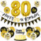 Bluelves 80. Geburtstag Deko Set, Schwarz-Gold, Luftballon 80, Banner, Wimpelkette, Folienballon, Cake Topper für 80. Geburtstag Party Dekoration