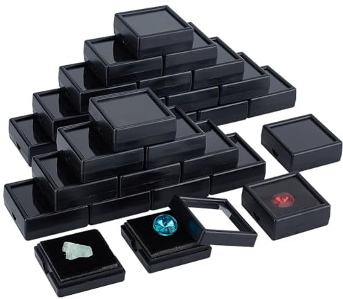 BENECREAT 48 Packung Edelstein-Displaybox, Kunststoff-Diamant-Vitrine, Schwarze Schmuckschatulle Mit Transparenten Deckeln Zum Edelsteine, Münzen, Raute, Geschenkverpackung, 4x4x1.5cm