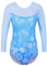 ZNYUNE Turnanzug mädchen 3/4 langarm Tanzkostüme Bunt Stoffdruck Glitzersteine Gymnastikanzug B285 SnowflakeBlue 10A