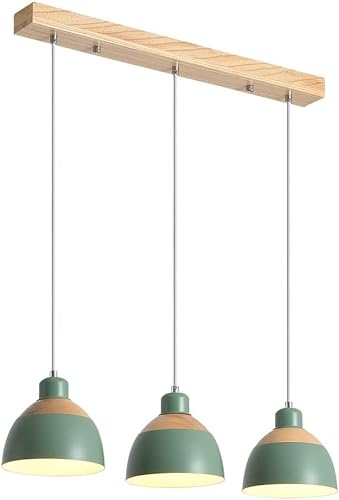 Beasiu-Eletro Retro Holz Hängeleuchte 3-Flammig Esstischlampe Grün Metall Pendelleuchte Industrie Höhenverstellbar Hängelampe für Esszimmer Küche Cafe Theke Innen Büro Pendellampe