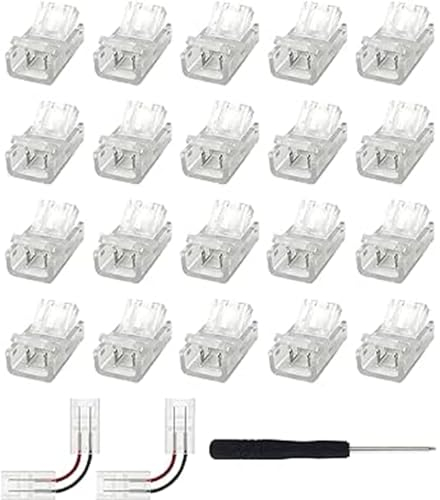 Wenxiaw 22 Stück 2 Pin LED Streifen Verbindungs, LED Adapter Anschluss LED Lötfrei Streifenverbinder 8mm LED Strip Anschlusskabel 2 Stück L Form Verbinder 10mm Mit Linie Für LED Streifen, 22 Stück